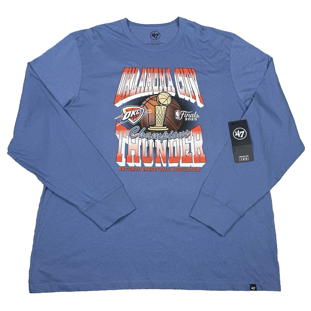 OKC Thunder Shirt Mens XXL Blue 47 Brand 2025 NBA Champions Long‎ Sleeve Tee NWT
